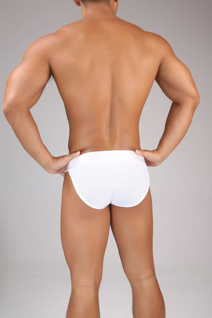 White Men's Breathable Mesh Briefs, High-Cut with Independent Pouch & Metal Buckle