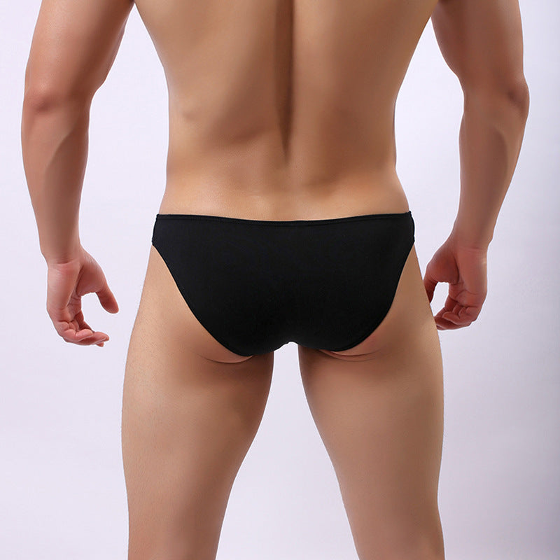 Black Men's Cotton Low-Rise Briefs, U-Pouch Solid Color Underwear