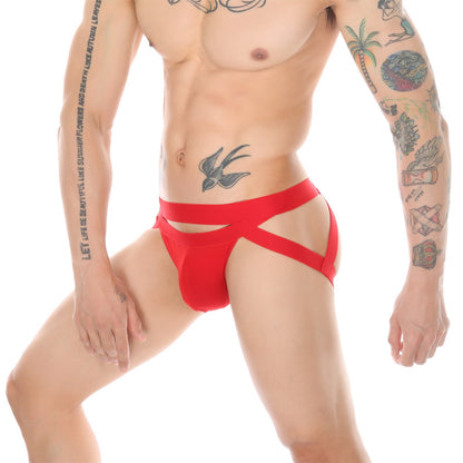 Red Men's Cotton Steel Ring Thong, Low-Rise T-Back Underwear