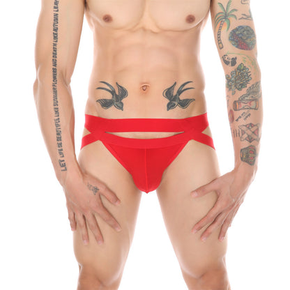 Red Men's Cotton Steel Ring Thong, Low-Rise T-Back Underwear
