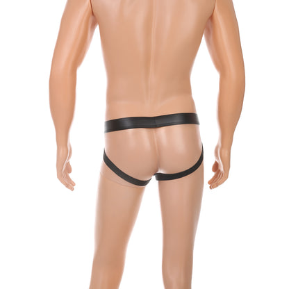 Black Men's Faux Leather Studded G-String, Separated Pouch