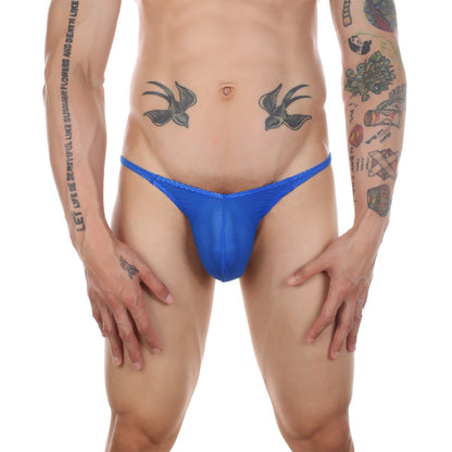 Blue Men's Low-Rise Mesh Thong with Thin Waistband, Breathable Underwear