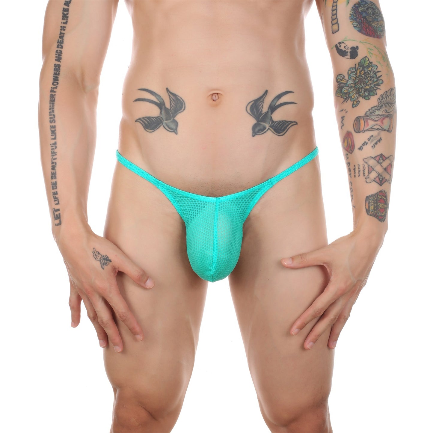 Lake Blue Men's Low-Rise Mesh Thong with Thin Waistband, Breathable Underwear
