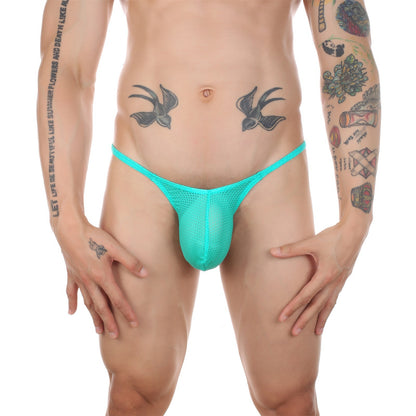 Lake Blue Men's Low-Rise Mesh Thong with Thin Waistband, Breathable Underwear