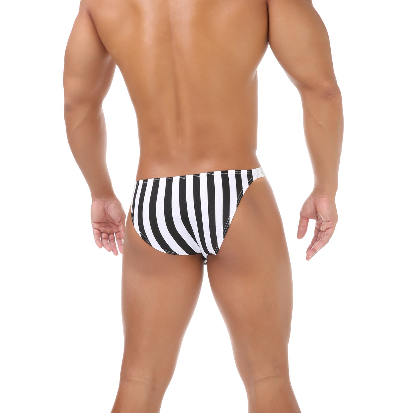 Black White Striped Men's Zebra Striped Low-Rise Briefs with Shiny Waistband, U-Pouch Underwear
