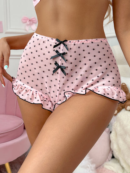Pink Women's Pink Polka Dot Ruffled Panty with Bow